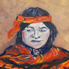 "Acoma Pueblo Native" 2006 Oil on canvas. This is a native from the 5 Northern pueblos in New Mexico, The information is on the back. This framed painting is missing in ?